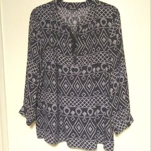 MADEWELL black geometric print oversize peasant top, S
